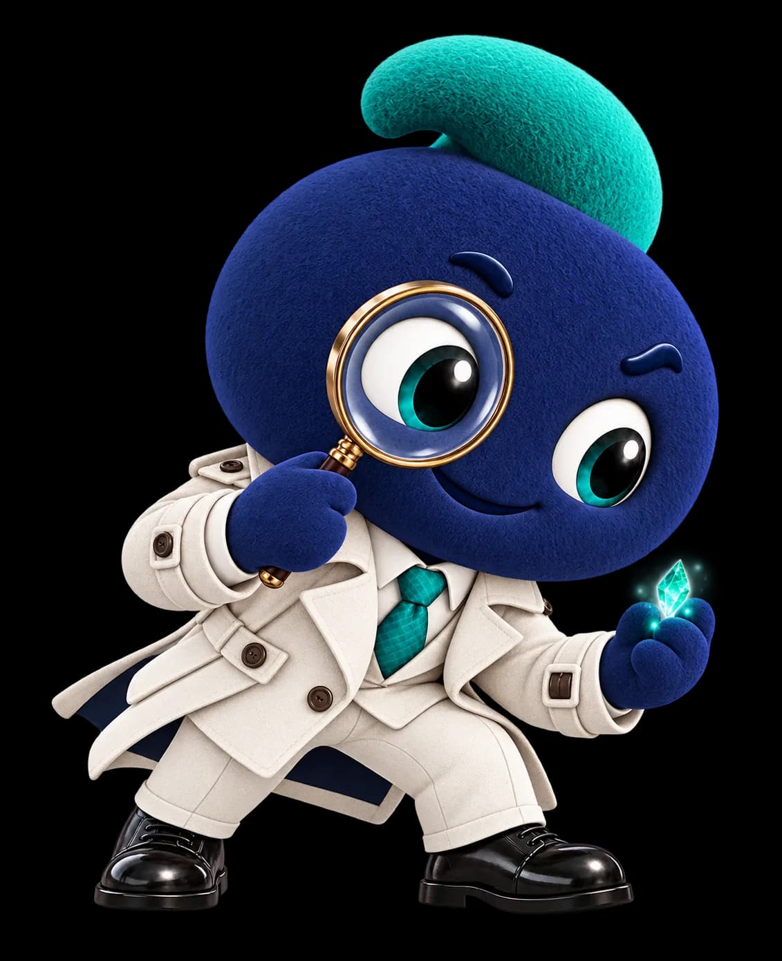 Jobcreo's mascot searching with a magnifying glass